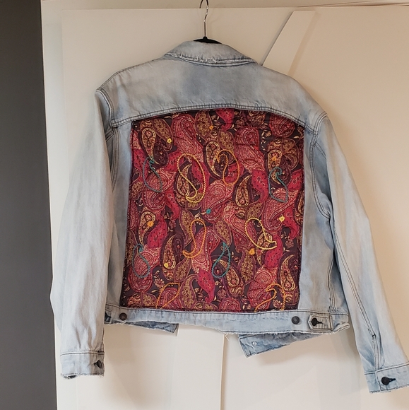 Freepeople Paisley Patchwork Quilted Patchwork Blue Denim Jean Jacket - Picture 2 of 3